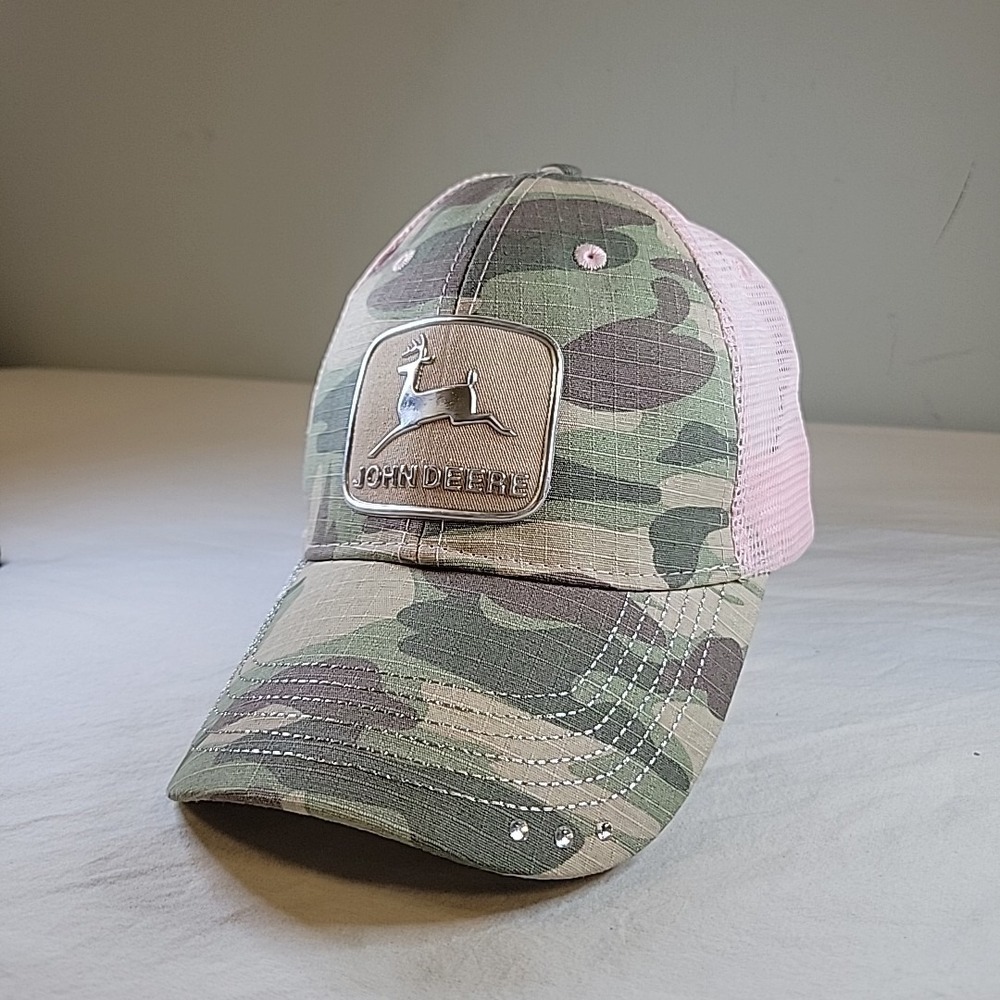 John Deere Tractor Girl Pink Mesh Camo Womens Trucker Snapback Hat - Picture 2 of 10